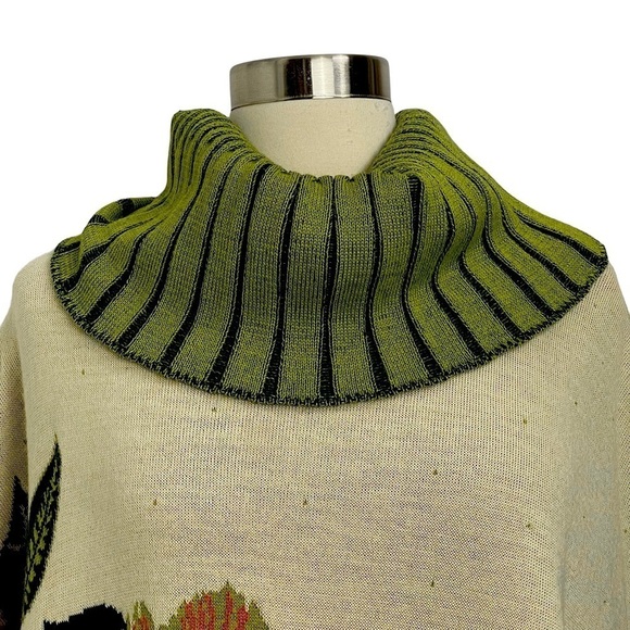 Didier Parakian Floral Multicolored Knit Poncho Sweater With Cowl Neckline O/S - Picture 2 of 13